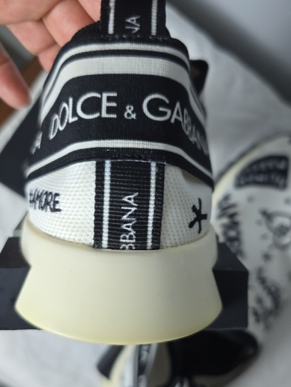 Dolce & Gabbana White & Black Graffiti Slip-On Sneakers - Picture 10 of 15